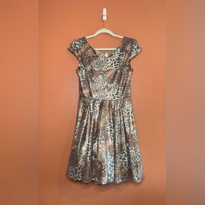Betsey Johnson Leopard Cheetah Sequined Fit Flare Dress Womens Size 6